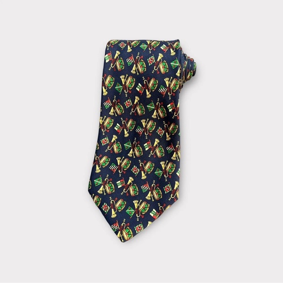 Salvatore Ferragamo Tie Necktie Blue Geometric Drum Trumpet Silk Made In Italy - Picture 3 of 12